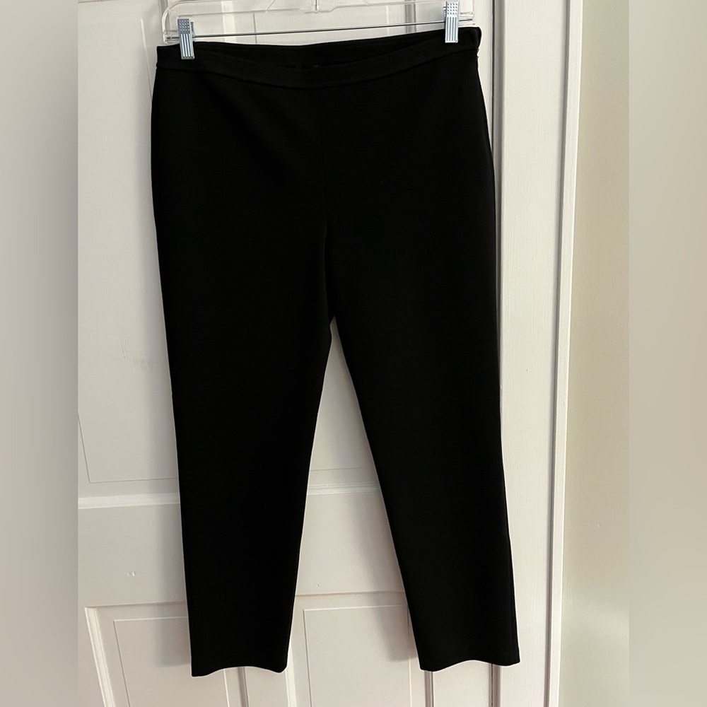 St. John Caviar Black Cigarette Ankle Pants Size 12 Side Zip Closure Wool Blend